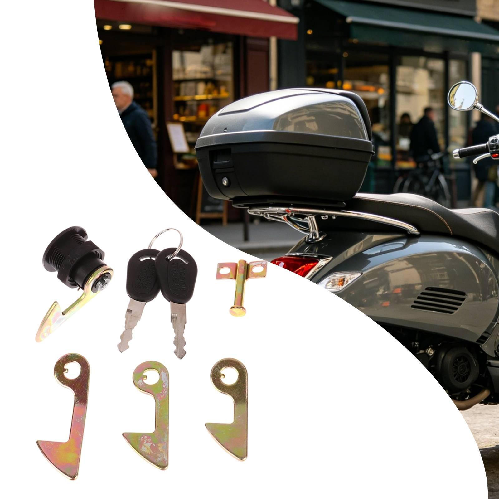 Motorcycle Trunk Lock with Keys, Locks Plate Repair Replaceable Hooks Tail Box for Moped Doors
