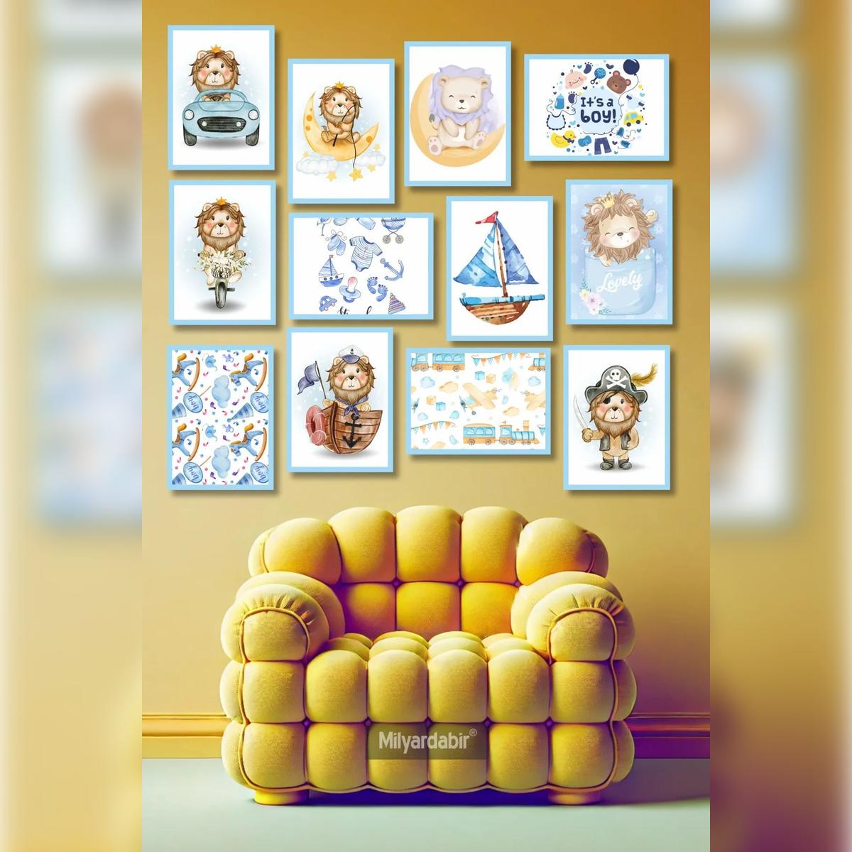 

12-Piece MDF Wall Art Set for Baby Boy s Room – Adorable Lion & Ocean Theme