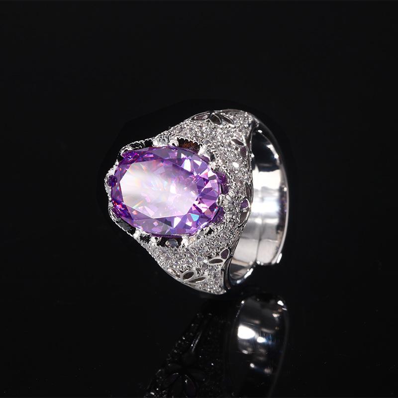 

Jewelry Copper Bottom Gold-Plated High Carbon Diamond Ice Flower Temperament Light Luxury Pigeon Egg Light Luxury Ring Female 10 * 14