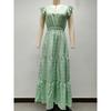 Maxi Abito Estivo Boho da Donna con Stampa Floreale Ditsy, Scollo a V, Vita Alta, Maniche a Volant, A Balze, Casual, per Vacanze al Mare