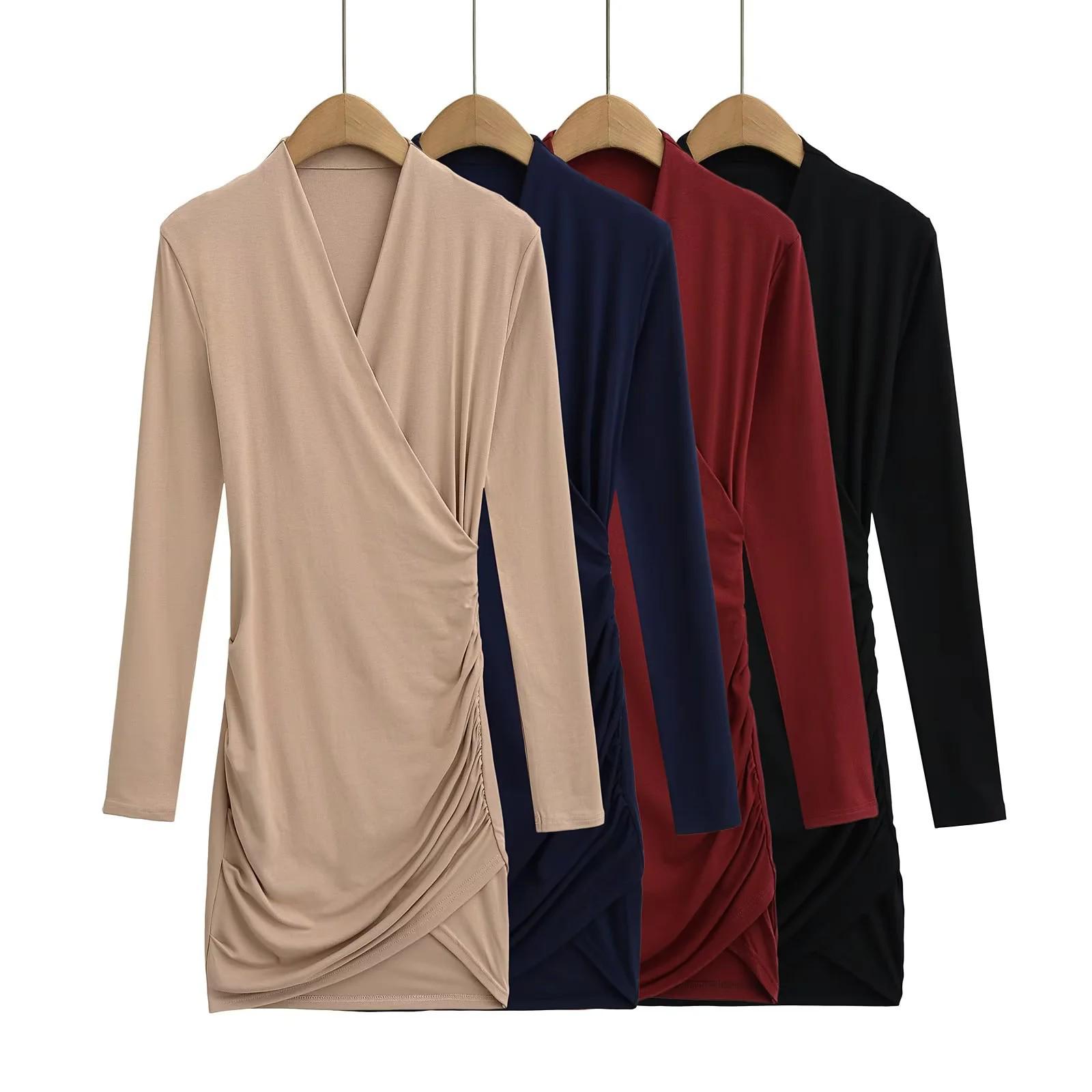 

Spring/Summer 2025: Sexy Ruched Wrap Mini Dress with Deep V-Neck Small