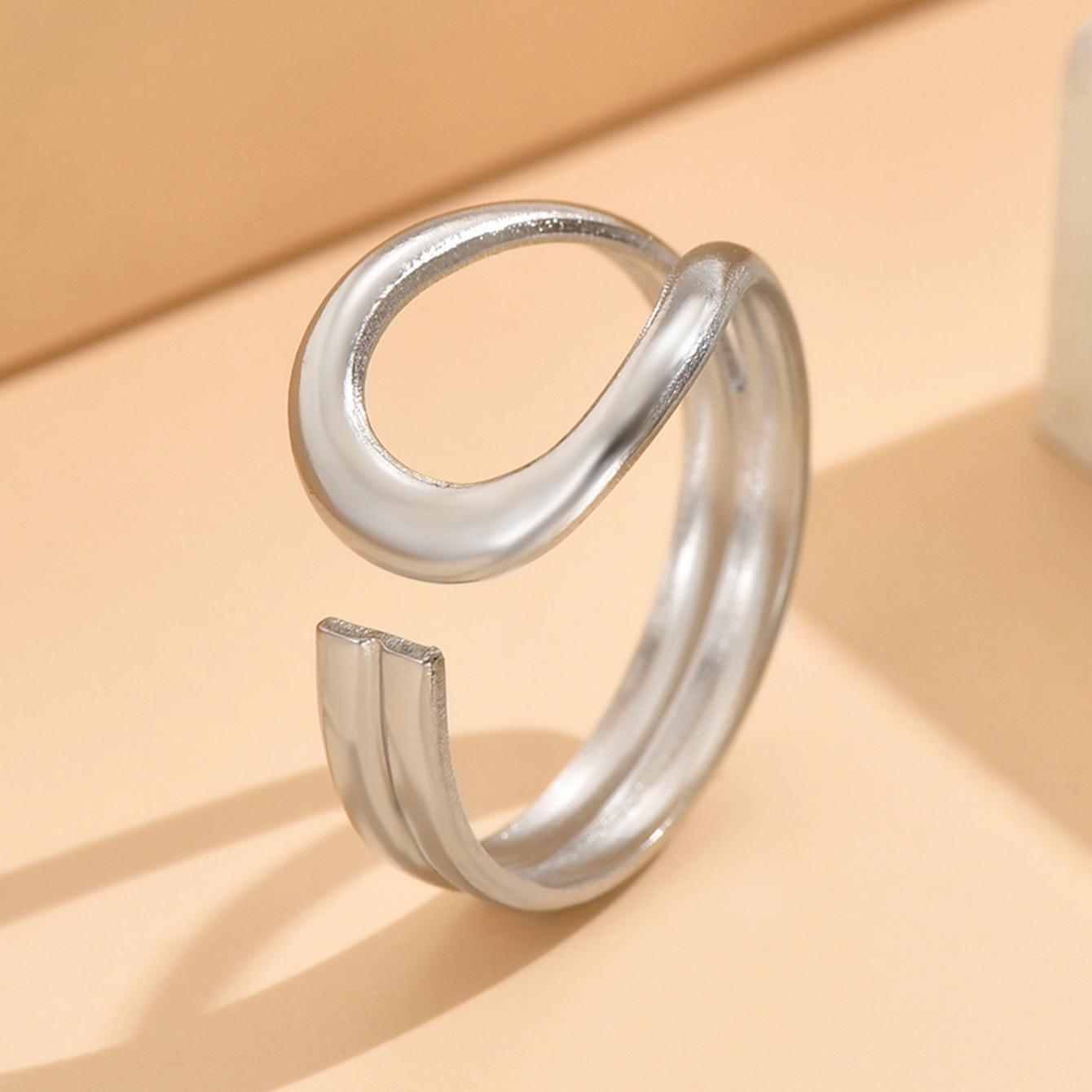 Geometric Hollow Water Drop Stainless Steel Adjustable Ring - Women s High-End Fashion
