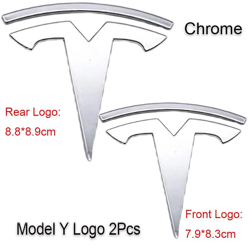 QHW1 3D ABS Car Steering Wheel Logo Sticker Front Head Hood Emblem Rear Trunk Badge For Tesla Model Y Replacement Decals Accessories