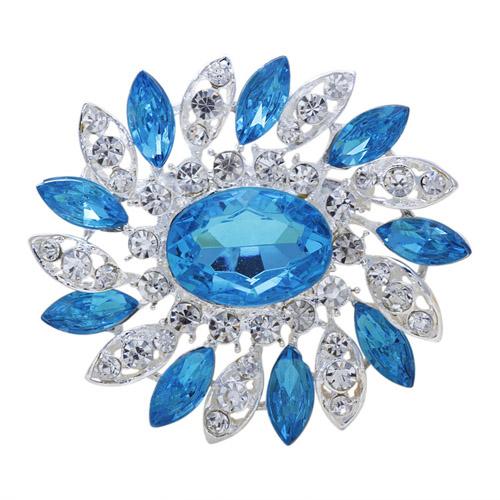 DIEZI New Bride Bouquet Summer Blue Luxury Beach Brooches for Wedding Korean Leaf Flower Rhinestone Brooch Pins Women Brooch