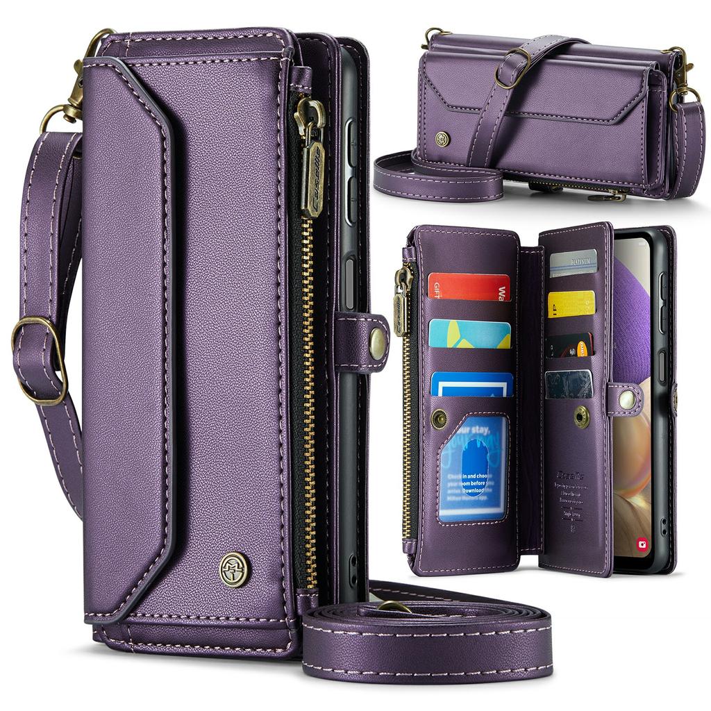 For Samsung Galaxy A32 5G/M32 5G Leather Case CASEME C36 Zipper Multiple Card Slots Phone Cover with Straps
