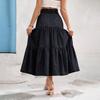 Damen Rüschen Frühling Casual Langer Rock Einfarbiger Rock Retro Faltenrock