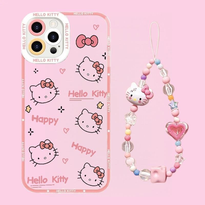 Cartoon Hello Kitty Bracelet Chain Casing For Iphone 17 16 Pro Max 17 Air 15 14 12 13 11 Pro Max X13 Mini 16e 15 Plus Clear Case