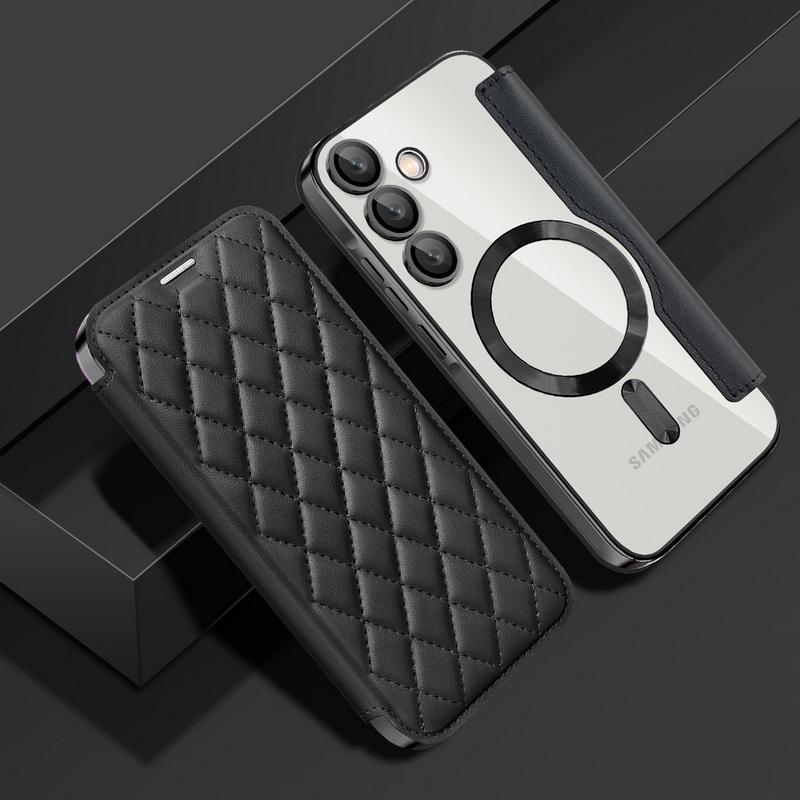 Business Leather Card Slot Folding Case For Samsung S25 Edge S24 FE S23 Ultra A56 A36 A16 A55  Wireless Charge Magnetic Clear Shockproof Phone Cover