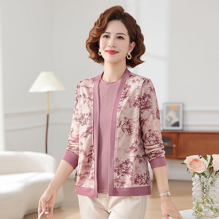 

Stylish Knitted Cardigan & T-shirt Set for Middle-aged and Elderly Women - Spring/Autumn Belly-covering Design 5XL [150-165 lbs]