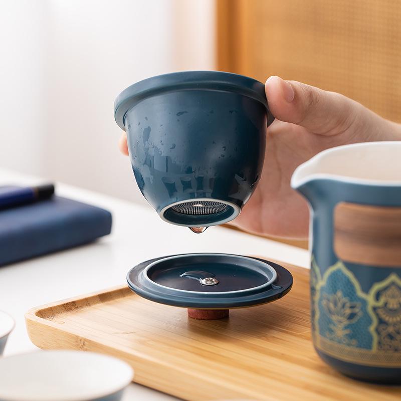 Portable Travel Tea Set: Quick-Brew Pot with Three Cups - Custom Logo Corporate Gift