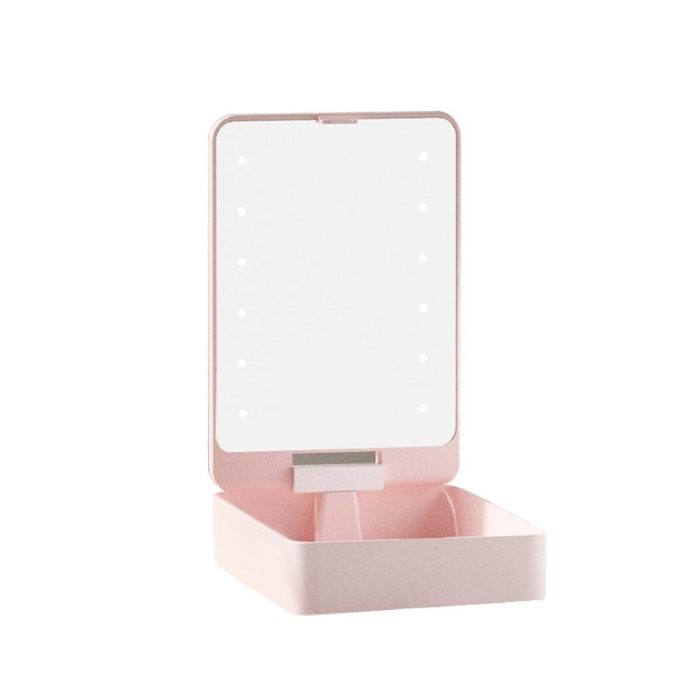Foldable Portable Vanity Mirror Makeup Brush Storage Box  Gifts розовый