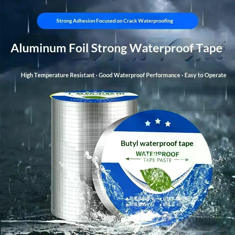 5M Super Klebriges Aluminiumfolien-Butylkautschuk-Band Temperaturbeständig Wasserdicht Dachrohr Leckstopper Riss Kanal Reparaturband
