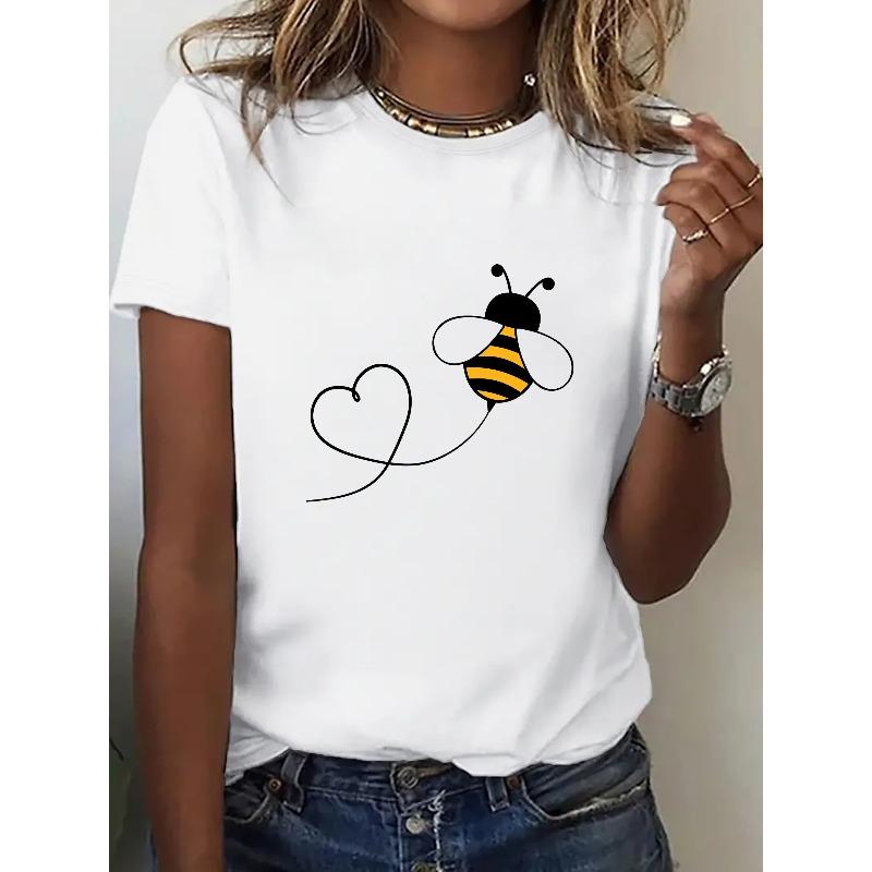 

Womens Cute Bee Heart Design T Shirt Casual Sporty Breathable Lightweight Soft Fabric Crew Neck Short Sleeve Allseason Comfortable 4XL білий