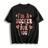 Vintage Heart Lollipop Print Couple T-shirt Slogan Tee Pure cotton T-shirt