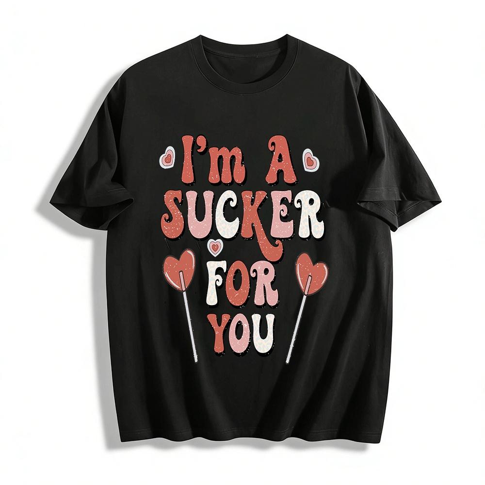 

Vintage Heart Lollipop Print Couple T-shirt Slogan Tee Pure cotton T-shirt XXS