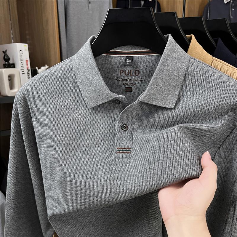 Wovey Katoenen Hoge Kwaliteit Heren Poloshirt Kraag Lange Mouwen T-shirt Herfst Schildpad Rug Vakmanschap Zakelijk Vrije Tijd Herenkleding 4XL