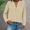 Long Sleeve Linen Tops For Women Loose Fit V Neck Button Down Shirts Cute Solid Summer Beach Tee Shirts