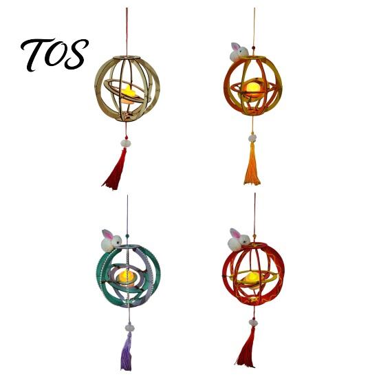 Chinese Style Lantern Kit DIY for Mid-Autumn Festival, Hollow Wooden Rotating Ring Mid Autumn Festival with Rabbit, Handmade LED Candle Toy