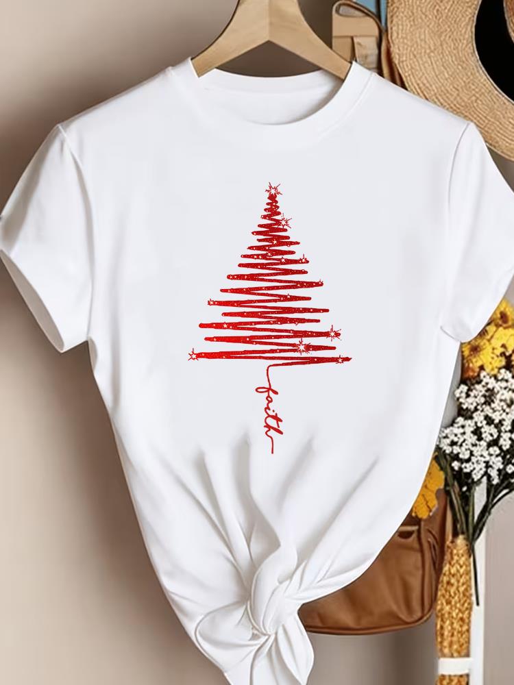 (Asian Size) Trend Lovely New Year Clothing T Shirt Women Fashion Christmas Festival Tee Top Print Female Woman Short Sleeve Graphic T-shirts