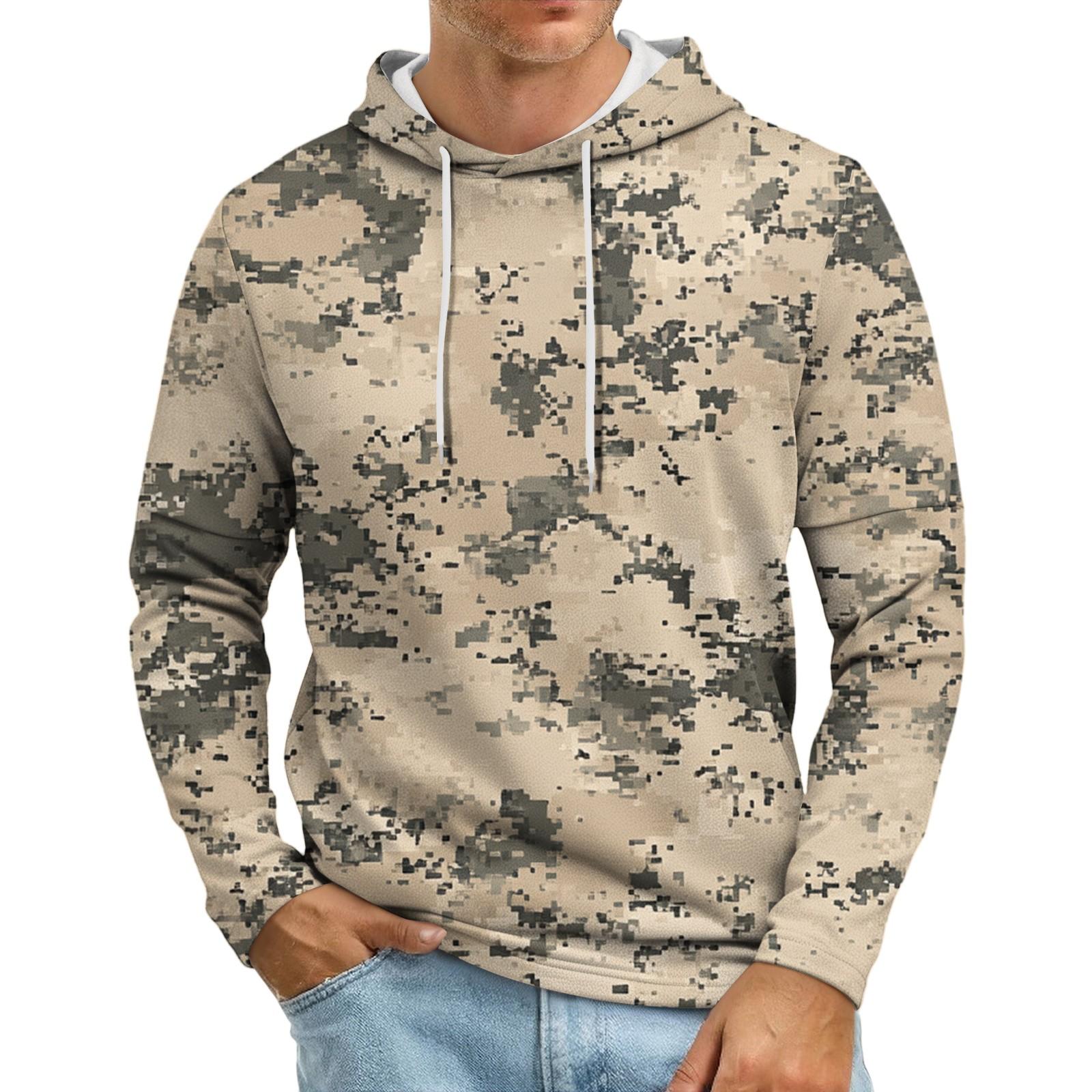 

Men s Loose-fitting Casual Camouflage Print Hooded Sweatshirt L бежевий