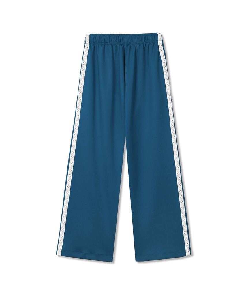 Michikoleondeonkosino Lace-Trimmed Jersey Pants Deep Teal-Blue