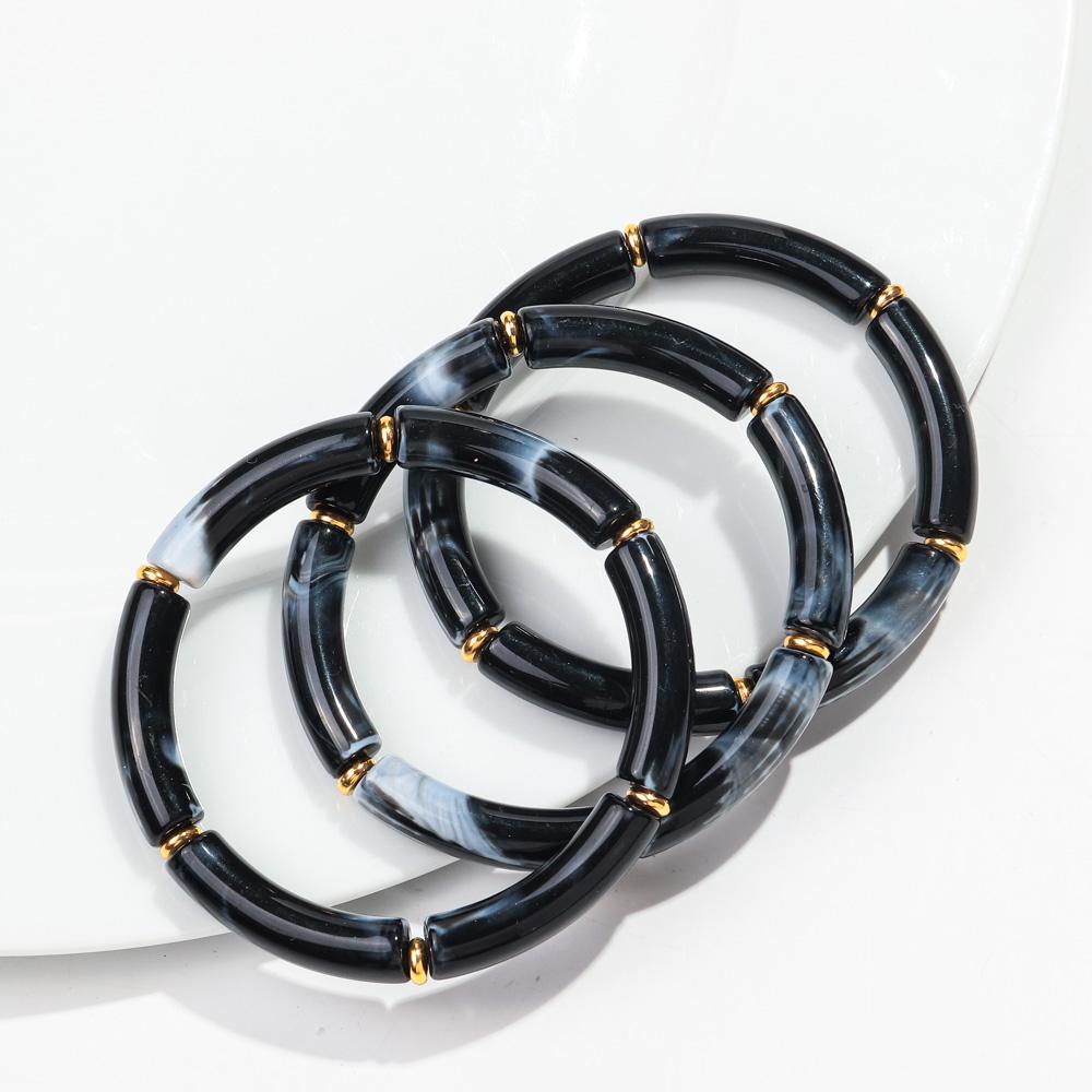 

3Pcs Boho Thin Bamboo Curved Tube Bracelets for Women Colorful Resin Stretchy Stack Bracelet Bangles Set Fashion Jewelry Gifts чорний