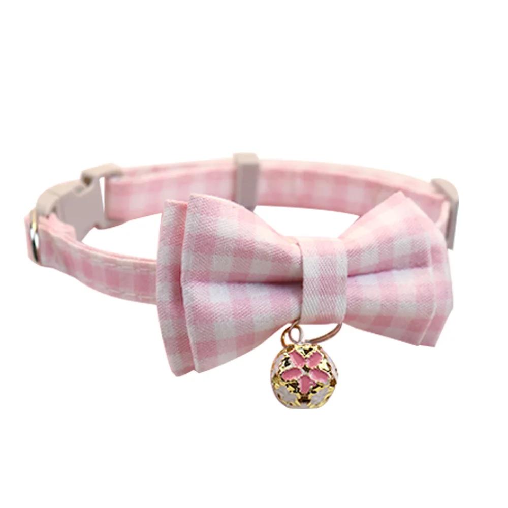 Lattice Bow Pet Cat Collar with Bell Adjustable Pet Collar Bownot Safety Necklace for Puppy Kitten Cat Cute Pattern Pet Supplies