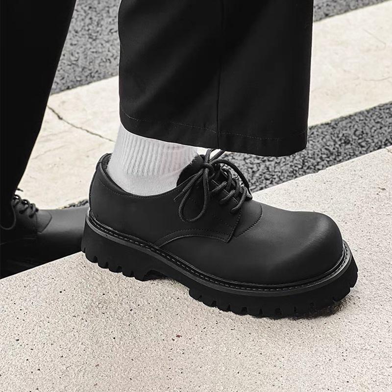 

Men s Black Matte Thick-Soled Height-Increasing Derby Shoes - Versatile, High-End Leather with a British Formal Style 38