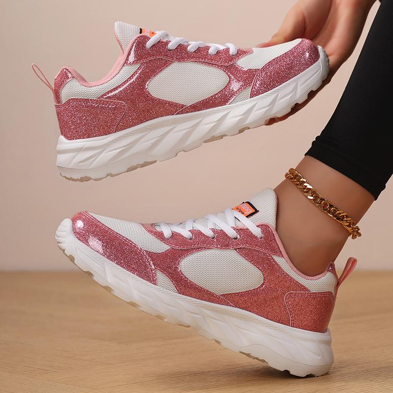 TUINANLE Women's Glitter Flat Silver Casual Sneakers Trend Version Wedding Fashion Round Couple Shoes