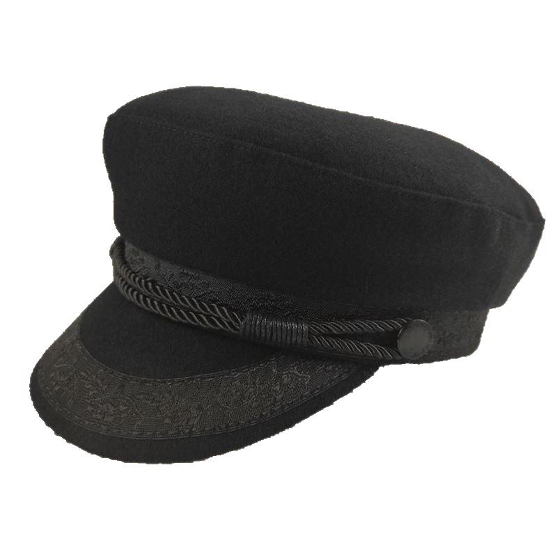 Gorra azul marino sellada sombrero para cabeza grande de hombre sombrero de pareja sombrero para circunferencia de cabeza pequeña de mujer sombrero de lana de ala plana otoño e invierno estilo europeo y americano c
