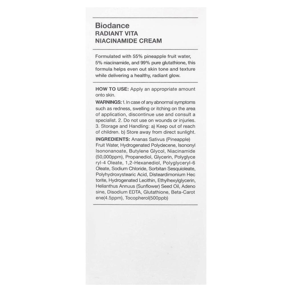 Biodance Radiant Vita Niacinamide Cream, 50ml (1.69 Fl Oz)