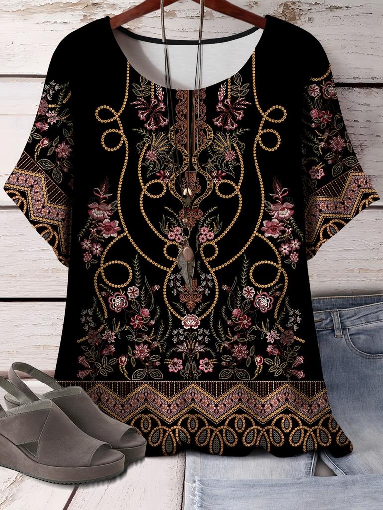 Summer Vintage Ethnic Patterns Women 3D Print T-Shirt Short Sleeves Tshirts Tops Harajuku O-Neck Tees Loose Y2k Women's Clothing