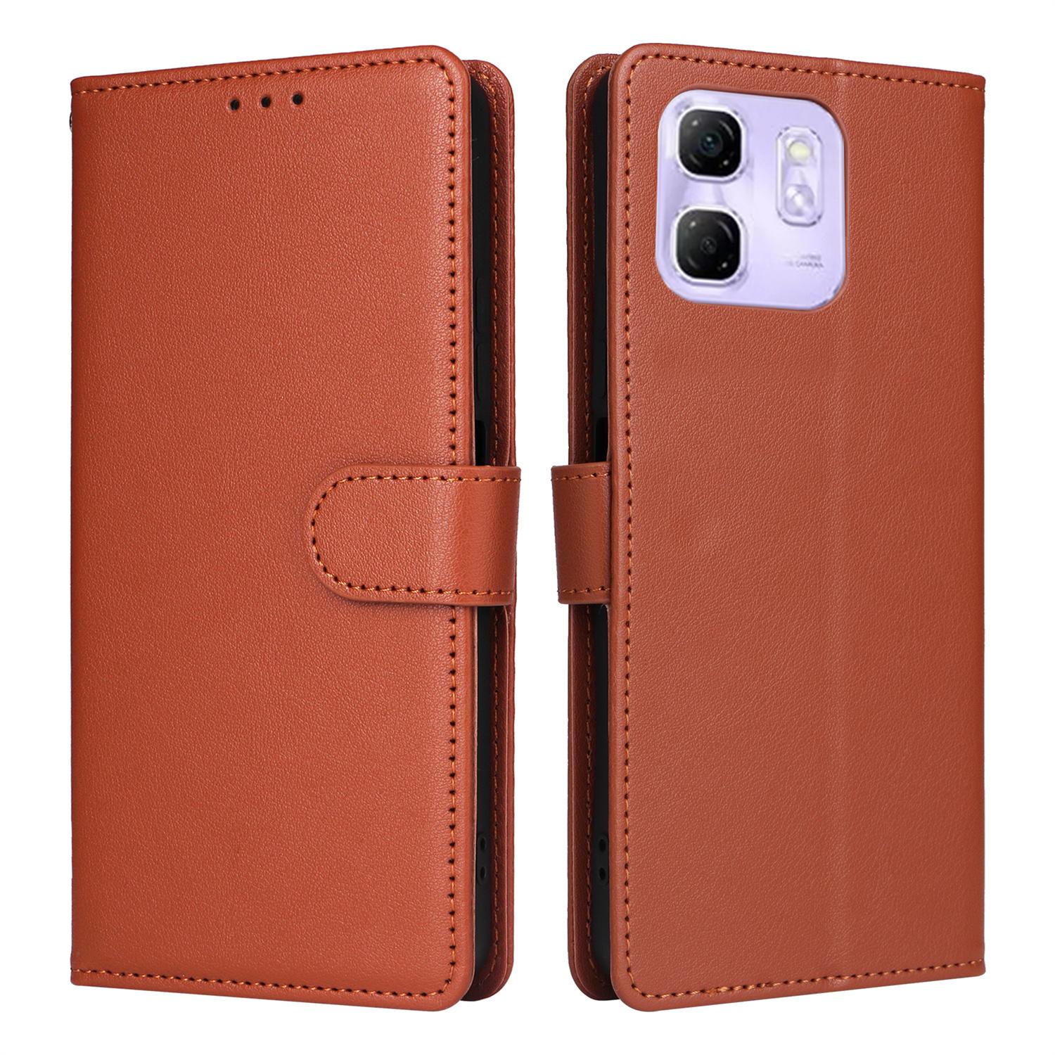 

For Infinix Hot 50i 4G/Smart 9 4G Case Wallet Stand View PU Leather Phone Cover with Wrist Strap Brown