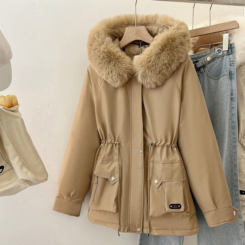 New Winter Style Plush Thickened Parka Cotton Jacket for Women Korean Style Loose Cotton Jacket Versatile Waist-hugging Cotton Jacket