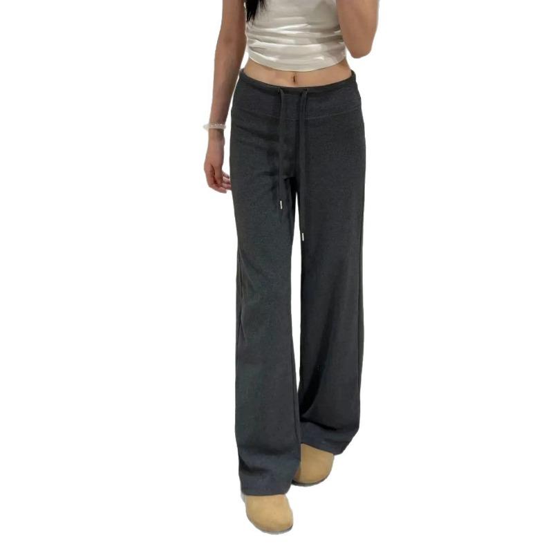 Pure cotton gray micro-pull sweatpants women's autumn new high-waisted drape small casual straight wide-leg pants