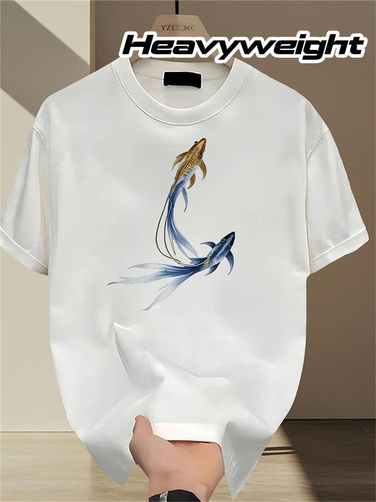 Heavyweight Trendy Brand Pure Shortsleeve Tshirt For Unisex Summer Korean Style Print Casual Versatile Top For Unisexs Clothing
