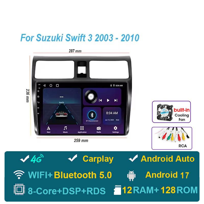 Car Radio Android 17 For Suzuki Swift 2003-2010 Navigation Multimedia Video Player Carplay Auto Head Unit BT Stereo GPS 4G WIFI