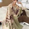 400g Retro Ethnic Bluebird Scarf: Women's Winter Warm Neck Warmer, High-End Imitation Cashmere Shawl.