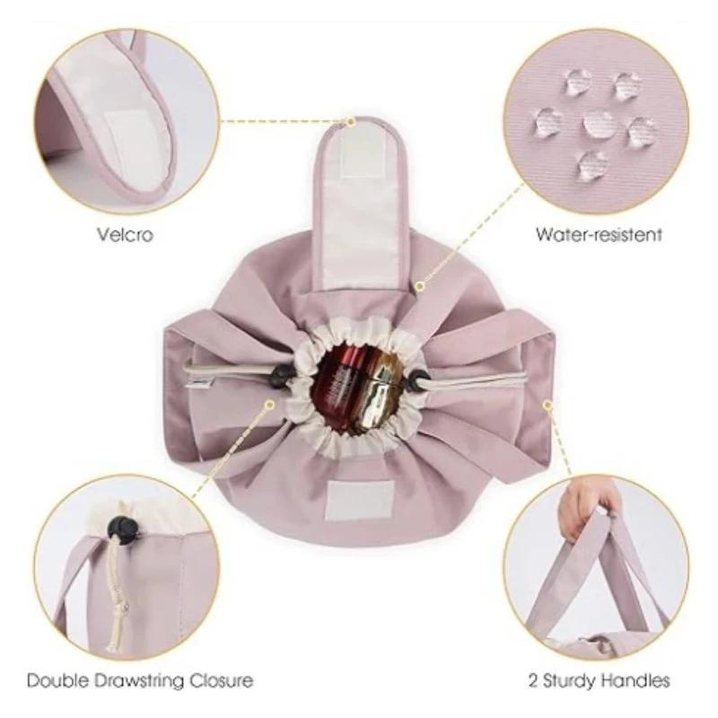 Female Barrel Drawstring Makeup Bag Large Capacity Cosmetic Bag Toiletry Organizer for Women Make Up Bags