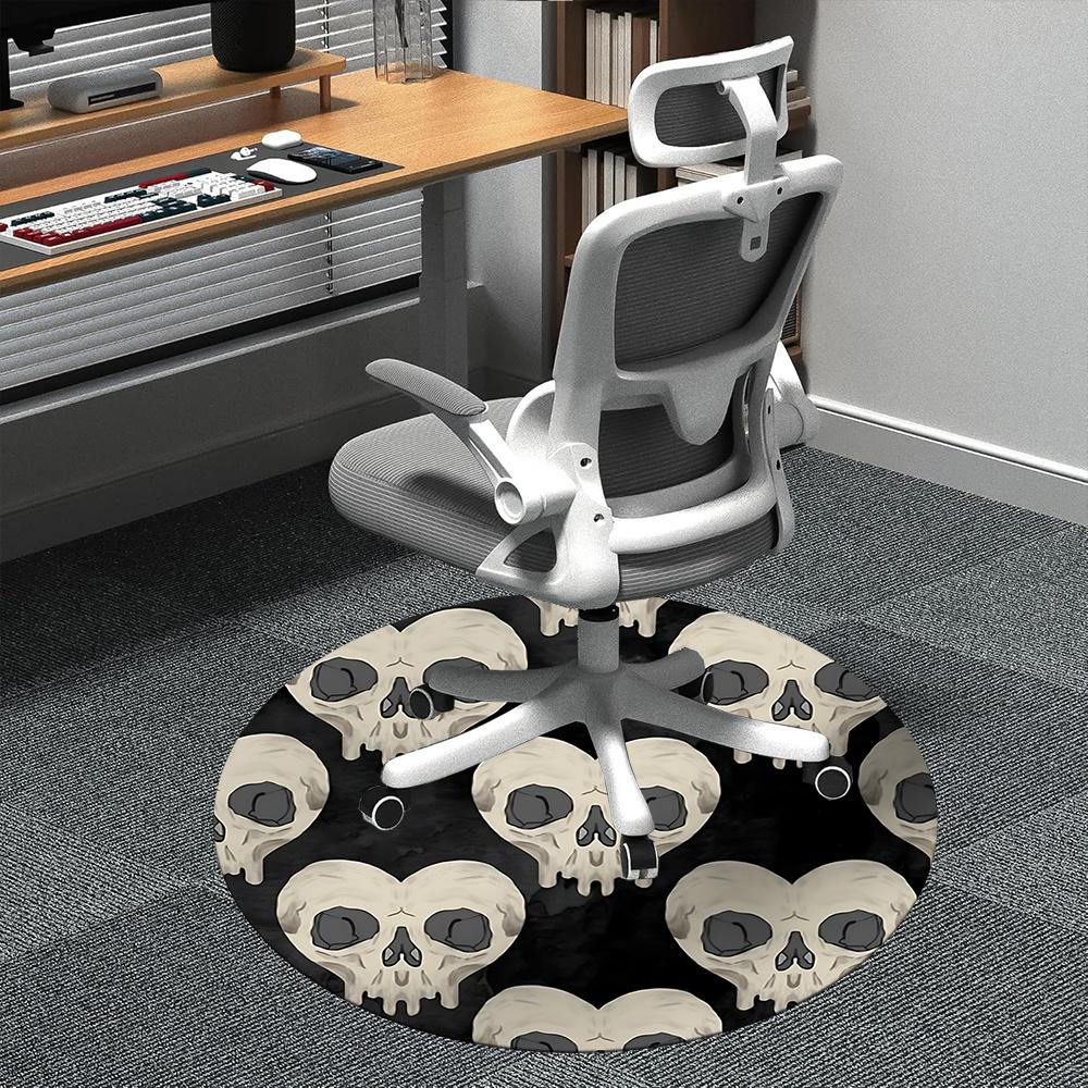 

1pc Skull Pattern Office Round Area Rug, Indoor Mat Suitable ForOffice, Under Office Chairs Bedroom Living Room Home Decor, Room Deco u32 80cm by 80cm