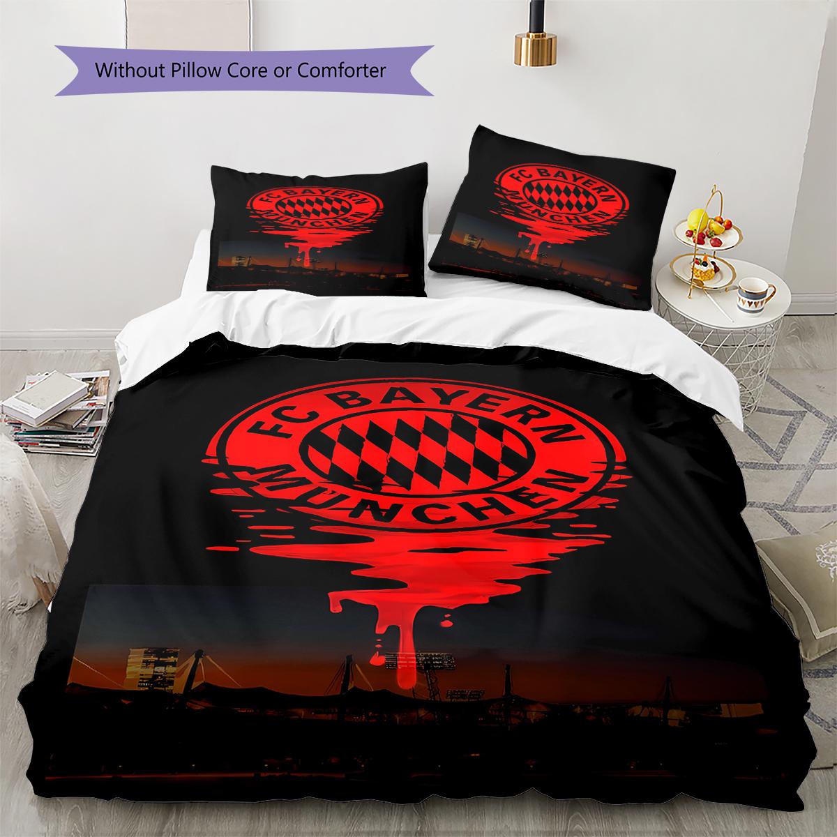 FC Bayern München Muster Bettwäsche, Steppbett Set Bettbezug Kissenbezug Zuhause Geburtstagsgeschenk (1 Bettbezug + 2 Kissenbezüge, ohne Füllung) 140x200cm