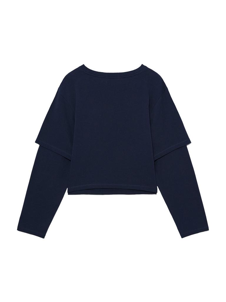 GLOWNY G Double Sleeve Letter Tee (Navy)