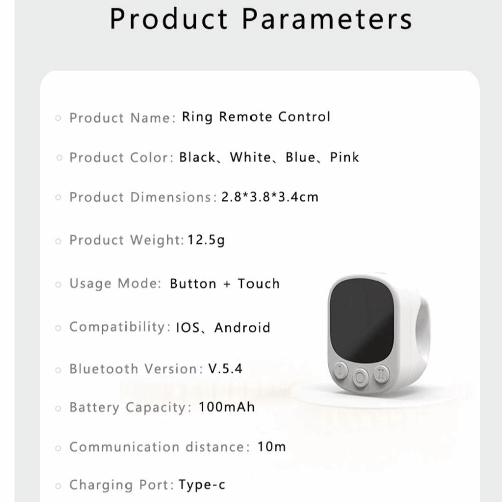Auto Screen Clicker Bluetooth Ring Remote Scrolling Function Music Playback Control Touchscreen Controller Continuous Clicker