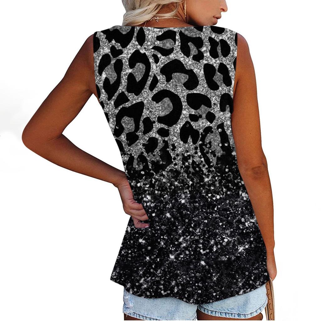 Women Summer Sleeveless Casual Floral Printed O-Neck T-Shirt Tops Blouse
