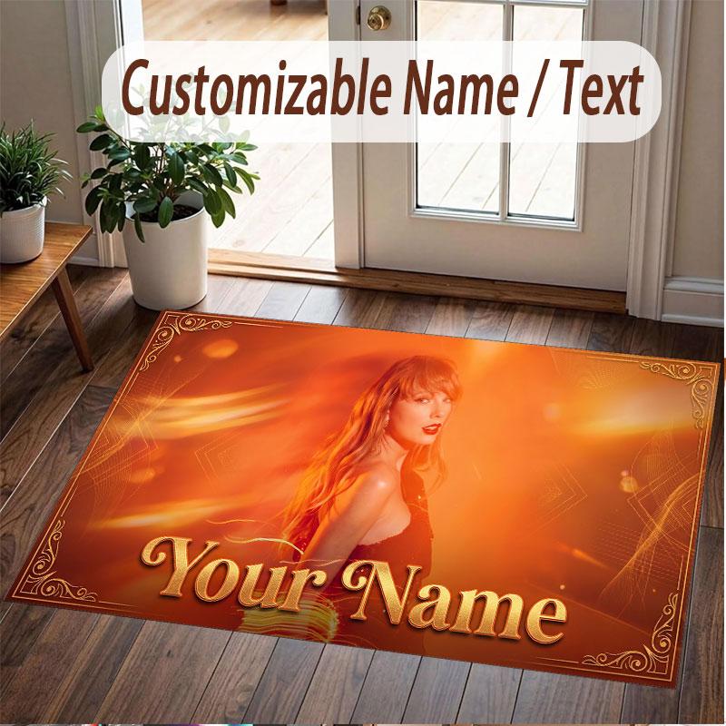 Custom Name Crystal Velvet Rug,Taylor Swift Comfortable Anti Slip Floor Mat For Room Decoration