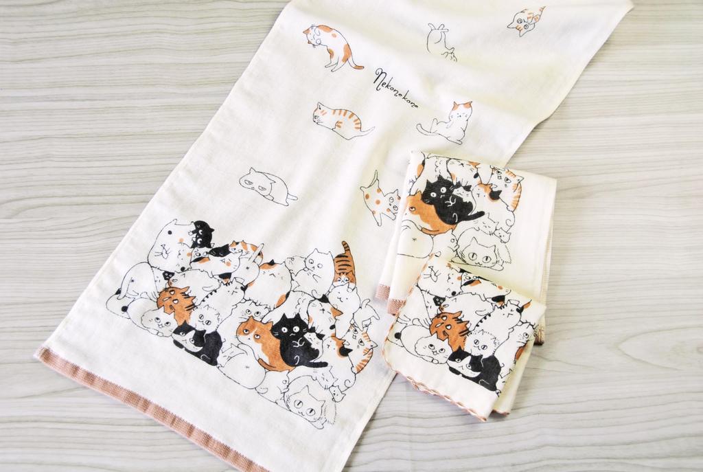 Kaneno Made In Gauze Face Untwisted Fish Meeting 30 X Cat Gift Towel, Japan, Towel, Pile, Design, Approx. 80cm, Design, Senshu, Quick-Drying,