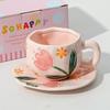 Creative Cute Flower Ceramic Coffee Mug Simple Couple Mug Exquisite Afternoon Tea Dessert Cup Office Mug Birthday Gift Art Decor