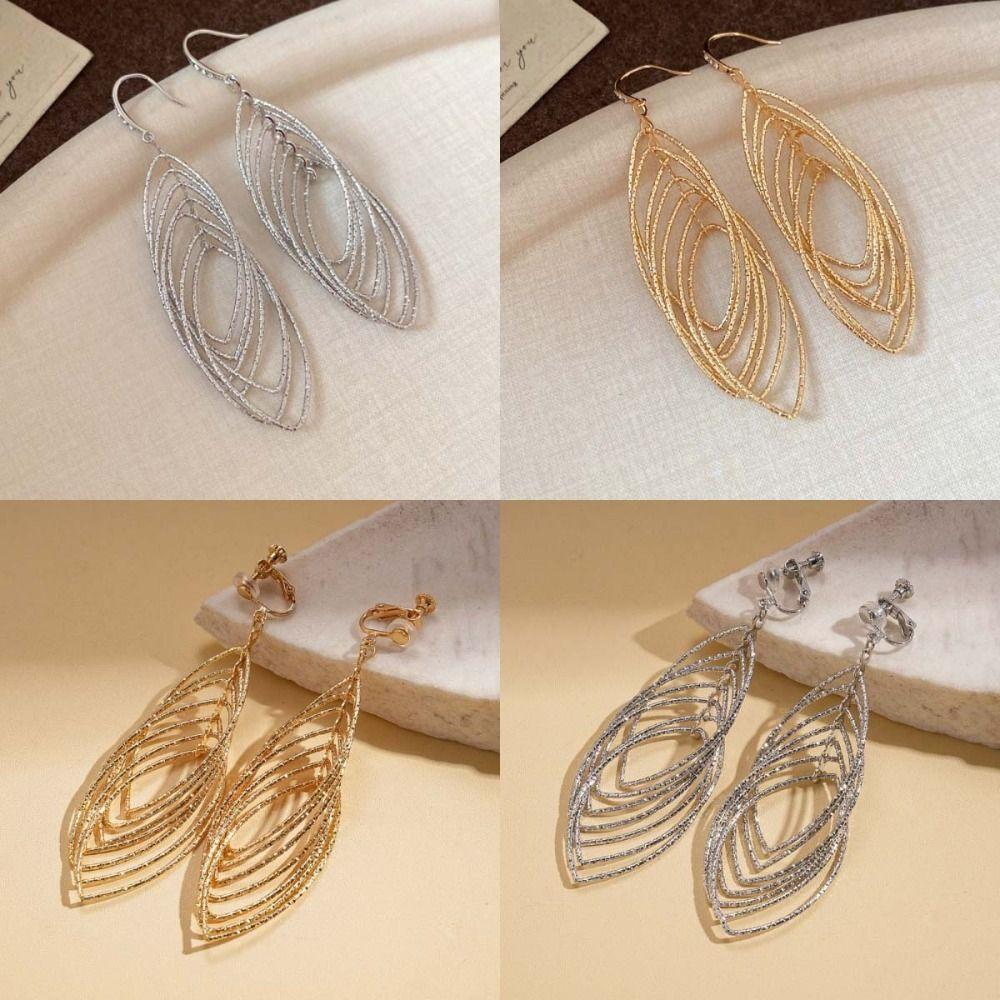 Exaggerated Metal Hollow Earrings Gold Silver Ear Hook Exquisite Long Tassel Dangle Earrings Gift