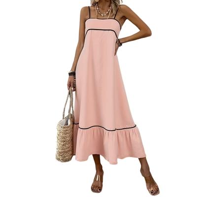 Vestido de verano largo maxi liso casual sin mangas para mujer
