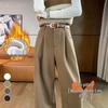 2026 Autumn/Winter Velvet High-Waisted Woolen Wide-Leg Floor-Length Pants for Women